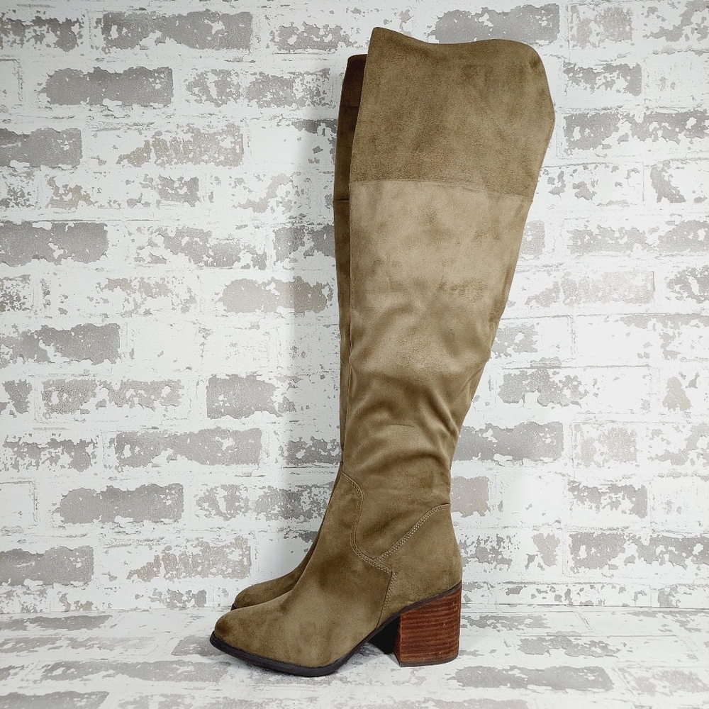 New BP. Women Taupe Faux Suede Luke Heel Over the Knee Boots O167